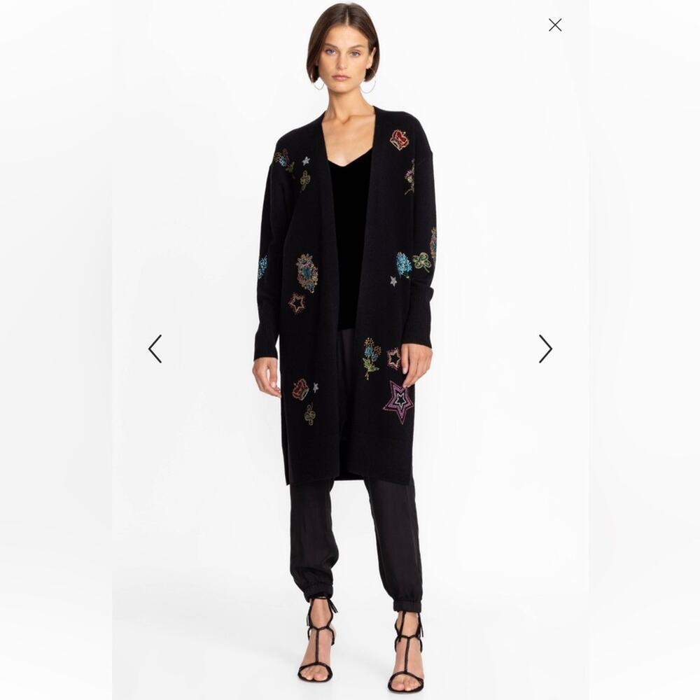 Johnny Was Ladie Rhinestone Wool Cashmere Open Front Cardigan Designer Size XS - Picture 2 of 14